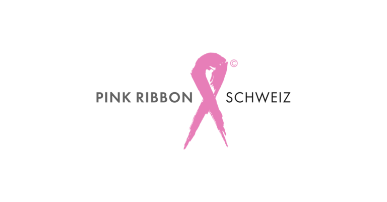 Schwarzes Pink Ribbon Schweiz Logo mit rosa Schleife.